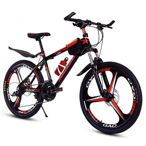 Vélo de montagnes : VTT, 26inch Mountain Bike, Cadre en Alliage d'aluminium, Roue Mag, Double Frein à Disque et Suspension Avant, 24 Vitesse (Color : Black+Red)