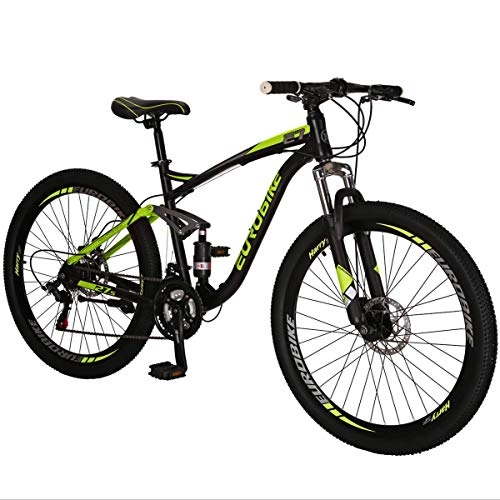 Vélo de montagnes : VTT 27, 5" Roues homme / femme Cadre en acier carbone 21 vitesses Freins à disque Double suspension Vert