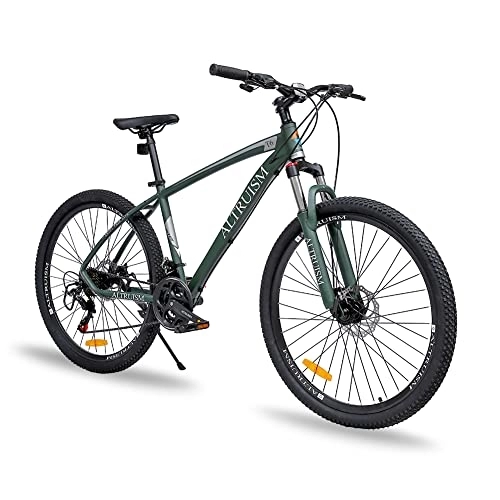 Vélo de montagnes : VTT 27, 5" Vélo en Aluminium Dérailleur Shimano 21 Vitesses Frein à Disque Vélo Semi-Rigide Suspension Frontale pour Femme Et Homme(Army Green)