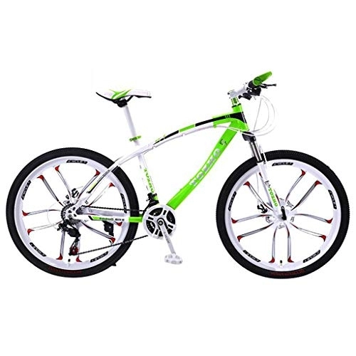 Vélo de montagnes : VTT, VTT, 26inch Roues, Cadre en Acier au Carbone Mountain Bicycles, Suspension Double Frein à Disque Avant et, 21 Vitesses, 24x, 27 Vitesse (Color : Green, Size : 21 Speed)