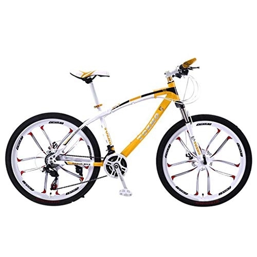 Vélo de montagnes : VTT, VTT, 26inch Roues, Cadre en Acier au Carbone Mountain Bicycles, Suspension Double Frein à Disque Avant et, 21 Vitesses, 24x, 27 Vitesse (Color : Yellow, Size : 21 Speed)