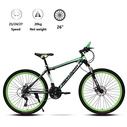 Vélo de montagnes : Vélo 21 / 24 / 27 Speed ​​VTT 26 pouces VTT Suspension vélo choc Absorption à vitesse variable vélo haute en acier au carbone extérieur CYCLISTE AQUILA1125 (Color : Green)