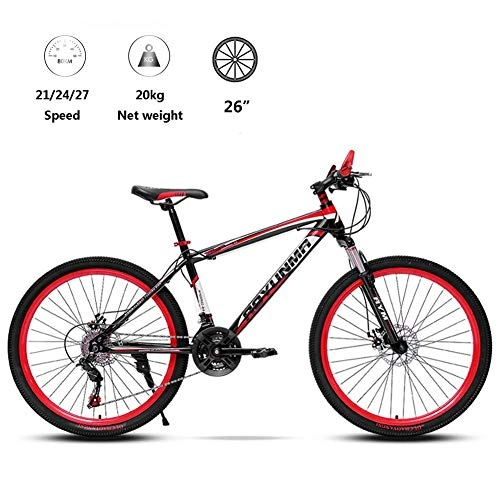 Vélo de montagnes : Vélo 21 / 24 / 27 Speed ​​VTT 26 pouces VTT Suspension vélo choc Absorption à vitesse variable vélo haute en acier au carbone extérieur CYCLISTE AQUILA1125 (Color : Red)