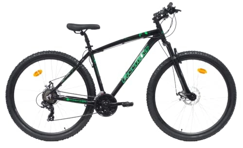 Vélo de montagnes : Vélo 29'' Cadre Alu - FT - 21 VIT - Shimano - X2 Discs - Poignées Gâchettes Potence Headset - Noir / Stickers de Couleur Verte