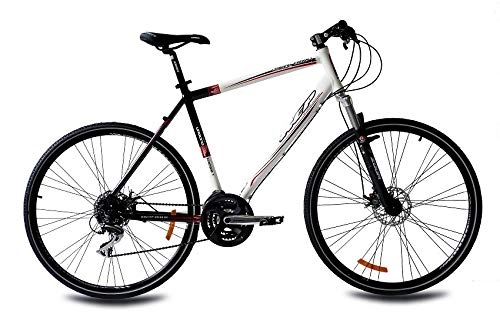 Vélo de montagnes : Vélo cross homme de 28 KCP Cross Moto Vélo Urbano Cross Line 1.0 en aluminium avec 24 g Acera Blanc Noir – 71, 1 cm (28 pouces)