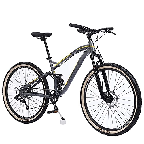 Vélo de montagnes : Vélo de montagne de 69, 1 cm à suspension complète pour homme, VTT vélo de trail à double disque avec acier à haute teneur en carbone, 9 / 10 / 11 / 12 vitesses