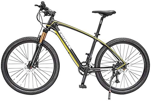 Vélo de montagnes : Vélo de montagne en fibre de carbone 26 pouces 27 vitesses amortisseur de pression d'air de course tout-terrain avec vélo à vitesse variable Freins à disque d'huile Shimano M355 - noir jaune