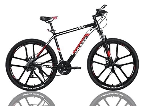 Vélo de montagnes : Vélo de montagne galaxie 27, 8 cm en alliage d'aluminium pour homme 24 vitesses double frein à disque avec fourche et câble caché design pour vélo adulte (noir / rouge)