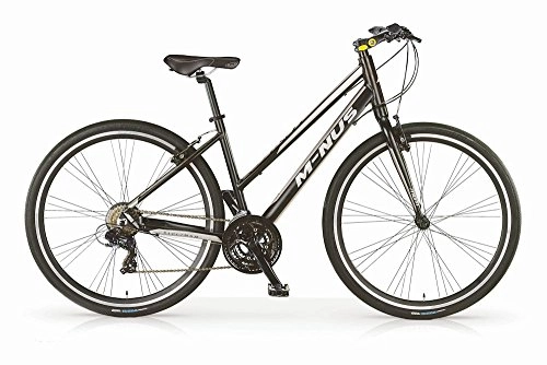 Vélo de montagnes : Vélo Hybride VTC MBM Minus pour femmes, cadre en aluminium, 21 vitesses, pneu 28", couleur noir, fourche à suspension optionelle. (Sans fourche à suspension, 46)