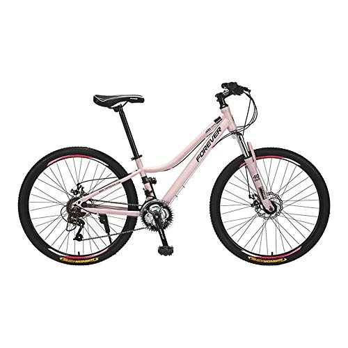 Vélo de montagnes : Vélo, VTT 24 vitesses, vélo à double amortisseur, avec cadre en acier à haute teneur en carbone et roues de 26 pouces, pour femmes et adolescentes, facile à installer, antidérapant / rose / 168x