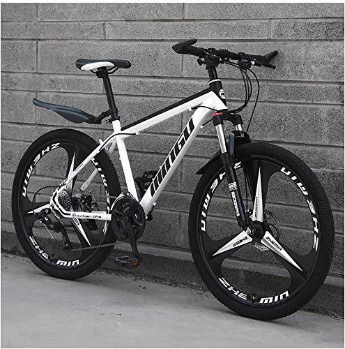 Vélo de montagnes : Vélo VTT pour Homme 66 cm Semi-Rigide en Acier à Haute Teneur en Carbone Siège Réglable 21 Vitesses 3 Rayons - Blanc