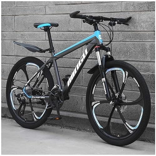 Vélo de montagnes : Vélos de Montagne 24 Pouces, vélo en Acier au Carbone pour Hommes et Femmes, 30 Vitesses avec Frein à Double Disque, Noir Bleu 6 Rayons