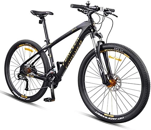 Vélo de montagnes : WANGCAI 27, 5 Pouces Mountain Bikes, Fibre de Carbone Cadre à Double Suspension de vélo de Montagne, mâle et Femelle étudiants de vélos, for Sports de Plein air, Exercice (Color : Gold)