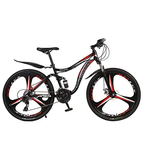 Vélo de montagnes : YueLove Vélo de montagne 26" avec 21 vitesses double frein à disque double absorption des chocs Vélo de montagne Design tendance - Rouge - 66 cm