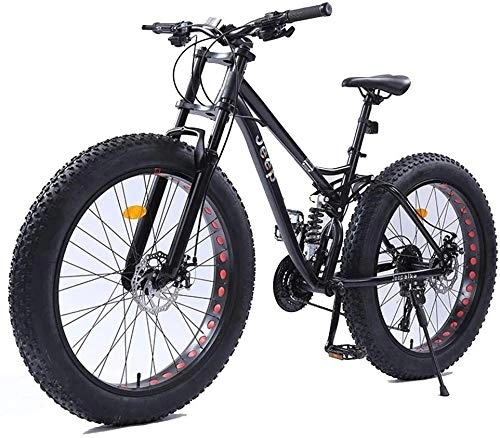 Vélos de montagne Fat Tires : 26 pouces femmes Mountain Bikes, double frein à disque Fat Tire Mountain Trail vélo, VTT Semi-rigide, siège réglable vélo en acier haute teneur en carbone, noir, 21 vitesses