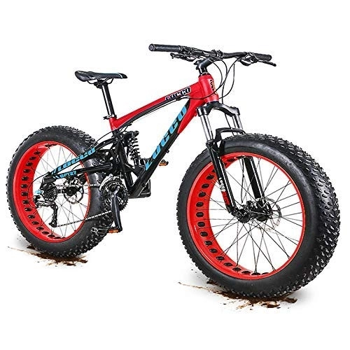 Vélos de montagne Fat Tires : 27 Vitesse adulte Mountain Bikes, 26 pouces à double suspension VTT, huile de frein à disque Bikes Anti-Slip, des femmes des hommes Overdrive Fat Tire Vélo, Bleu FDWFN (Color : Red)