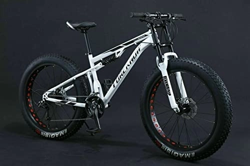 Vélos de montagne Fat Tires : 360Home Fat Bike 24-26" VTT à suspension complète avec grand roue dentée 24 (24 pouces, 24 vitesses, blanc)
