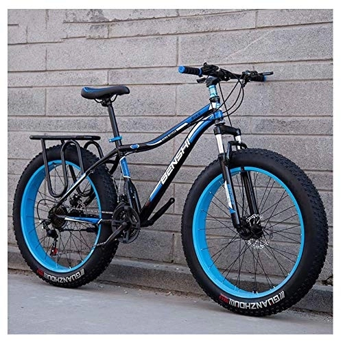 Vélos de montagne Fat Tires : Adult Fat Fat Mountain Bikes, Dual Disc Brake Hardtail Mountain Bike, Front Suspension Bicycle, WomAll Terrain Mountain Bike, Blue A, 24 inch 27 Speed