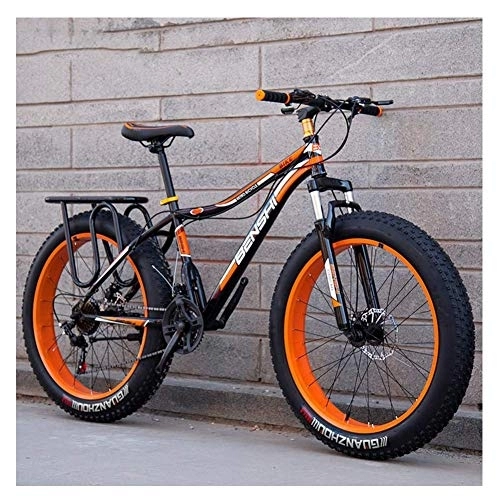 Vélos de montagne Fat Tires : Adult Fat Fat Mountain Bikes, Dual Disc Brake Hardtail Mountain Bike, Front Suspension Bicycle, WomAll Terrain Mountain Bike, Orange A, 24 inch 21 Speed