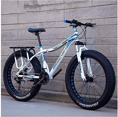 Vélos de montagne Fat Tires : Adulte Fat Tire Mountain Bikes, double disque de frein VTT Semi-rigide, Suspension avant bicyclette, femmes tout terrain VTT, (Color : White D)