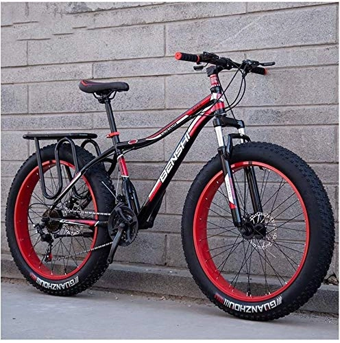 Vélos de montagne Fat Tires : Adulte Fat Tire Mountain Bikes, Double Disque de Frein VTT Semi-Rigide, Suspension Avant vélo, Femmes Tout Terrain VTT (Color : Red a, Size : 24 inch 21 Speed)