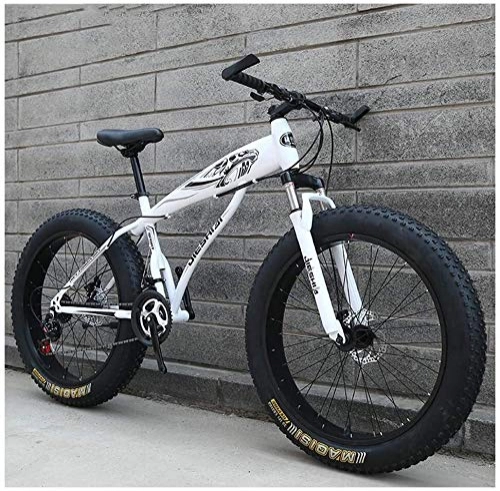 Vélos de montagne Fat Tires : Adulte Mountain Bikes, Garçons Filles Fat Tire Mountain Trail Bike, Double Frein à Disque VTT Semi-Rigide, Cadre en Acier Haute teneur en Carbone, Vélo (Color : White a, Size : 24 inch 21 Speed)
