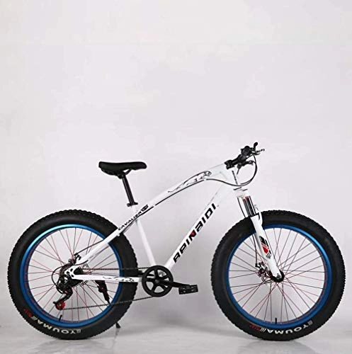Vélos de montagne Fat Tires : ALQN Hommes Adulte Fat Tire Mountain Bike, Double Disc Brake Beach Snow Bicycle, vlos en acier haute teneur en carbone, roues de 26 pouces, blanc, 21 vitesses