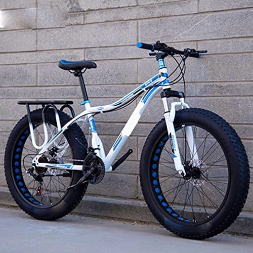 Vélos de montagne Fat Tires : ASUMUI 26 Pouces 4.0 Large et épais VTT Vitesse Variable Absorption des Chocs Neige vélo Plage Tout-Terrain Double Voiture (White 30)