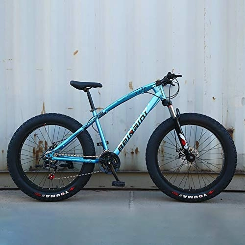 Vélos de montagne Fat Tires : AURALLL Mountain Bikes, Fat Tire Hardtail VTT, Tout Terrain VTT avec Suspension Avant Siège réglable (7 Vitesses 24" 26 Pouces), Bleu, 7speed 26 inch