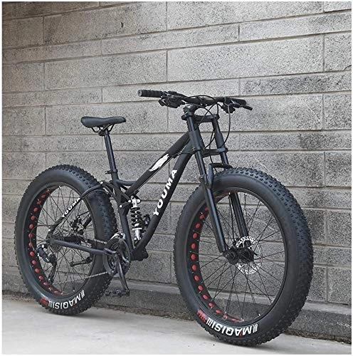 Vélos de montagne Fat Tires : AYHa 26 pouces VTT, Adulte Garçons Filles Fat Tire Mountain Trail Bike, double frein à disque vélo en acier haute teneur en carbone Vélos antidérapants, Noir, 24 Vitesse