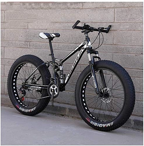 Vélos de montagne Fat Tires : AYHa Adult Mountain Bikes, Fat Tire double frein à disque Hardtail VTT, Big Wheels vélo en acier haut carbone, New Black, 26 pouces 27 Vitesse