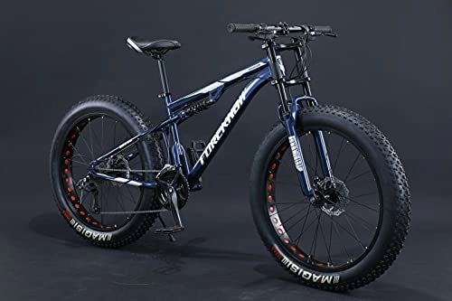 Vélos de montagne Fat Tires : Fat Bike 24" 26" VTT tout suspendu avec grands pneus (bleu, 26 pouces, 27 vitesses)