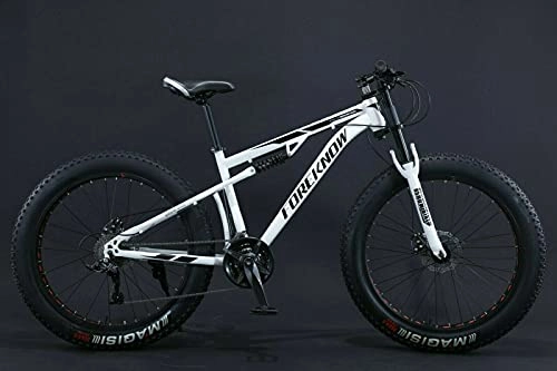Vélos de montagne Fat Tires : Fat Bike 24" 26" VTT à suspension complète avec grands pneus (blanc, 24 pouces, 21 vitesses)