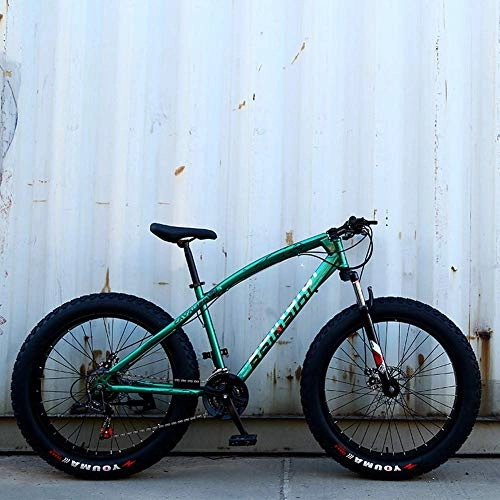 Vélos de montagne Fat Tires : FMOPQ Mountain Bicycle 26" Mountain Bike Shock Absorber Bicycles Dual Disc Brakes of The Bike Fat Tyre Bicycle Beach Ride (Green 24"* 15")