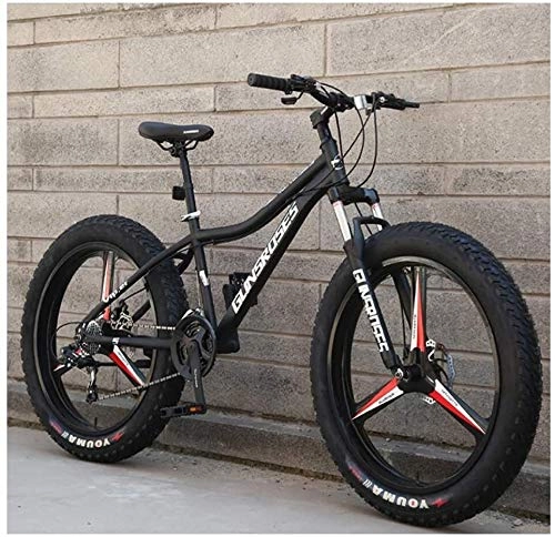 Vélos de montagne Fat Tires : H-ei 26 Pouces Mountain Bikes, Haute teneur en Carbone en Acier Hardtail Mountain Bike, Fat Tire Tout Terrain VTT, vélos Anti-Slip Hommes Femmes (Color : Black, Size : 24 Speed 3 Spoke)