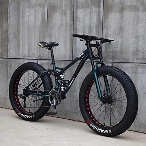 Vélos de montagne Fat Tires : Hommes 24 pouces gros pneu vélo de montagne plage vélos de neige double frein à disque Cruiser vélo roues en alliage d'aluminium en acier léger avec cadre à haute teneur en carbone-vert_27 v