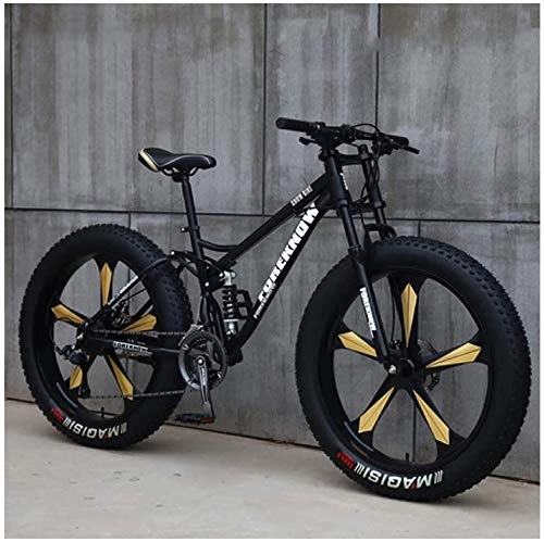 Vélos de montagne Fat Tires : IMBM Vélos de Montagne, 26 Pouces Fat Tire Hardtail VTT, Suspension Double Cadre et Fourche à Suspension Tout Terrain VTT (Color : 7 Speed, Size : Black 5 Spoke)