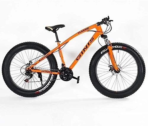 Vélos de montagne Fat Tires : Les adolescents Mountain Bikes, 21 vitesses 24 pouces Fat Tire vélo, Cadre en acier haute teneur en carbone Hardtail VTT avec double disque de frein, (Color : Orange)