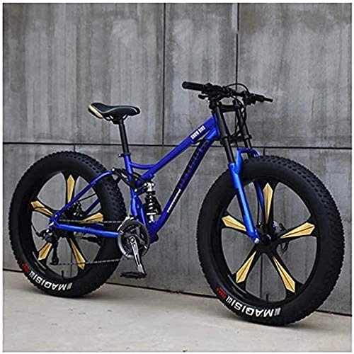 Vélos de montagne Fat Tires : MOME 24SpeedRoad Vélo Fat Tire VTT VTT 26" avec frein à disque, cadre en acier au carbone, système de suspension double, vélo de course 5 langues Bleu