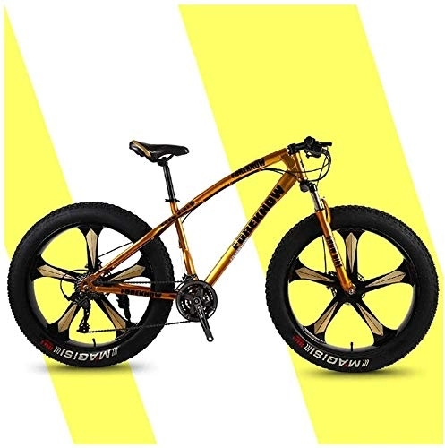 Vélos de montagne Fat Tires : Mountain Trail Vélo, Fat Tire, VTT, tout-terrain, 26 pouces 24 vitesses, vélo, haut en acier au carbone, VTT, Suspension avant Double disque de frein, 5 Spoke, Couleur: argent (Color : Gold)