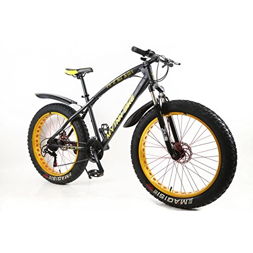 Vélos de montagne Fat Tires : MYTNN Fatbike 26" 21 vitesses Shimano Fat Tyre 2020 VTT 47 cm RH Bike Fat Bike Fat Bike, Cadre noir / jantes dorées., 26''