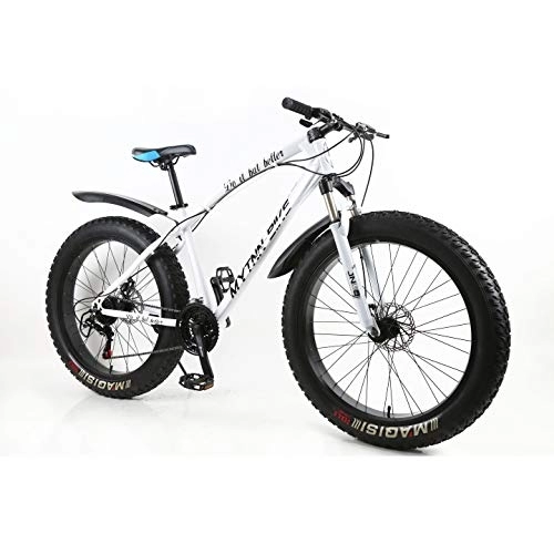 Vélos de montagne Fat Tires : MYTNN Fatbike 26" (66, 04 cm) Dérailleur Shimano 21 Vitesses Hauteur de Cadre 47 cm VTT à Gros pneus (Blanc-Noir)