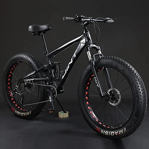 Vélos de montagne Fat Tires : Qian Fat Bike 26 pouces Vélo VTT plein ressort avec grand pneu Fully Noir