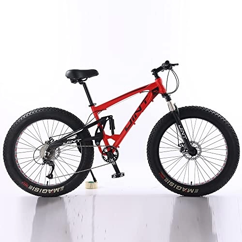 Vélos de montagne Fat Tires : Qian Fat Bike 26 pouces Vélo VTT plein ressort avec grand pneu Fully Rouge