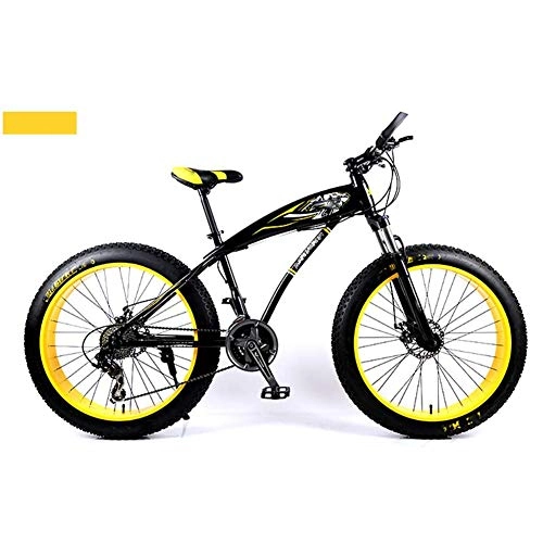 Vélos de montagne Fat Tires : Qinmo Adultes VTT, Absorption des Chocs Gras 24 / 26 Pouces Snow Beach Bike 4.0 Fat Tires 21 / 24 / 27 Speed Double Frein Disque (Color : Yellow)