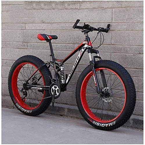 Vélos de montagne Fat Tires : QXX Adult Mountain Bikes, Fat Tire Double Frein à Disque Hardtail VTT, Big Wheels vélo en Acier Haute teneur en Carbone (Color : Red, Size : 24 inch 21 Speed)