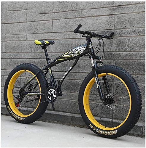 Vélos de montagne Fat Tires : QXX Adulte Mountain Bikes, Garçons Filles Fat Tire Mountain Trail Bike, Double Frein à Disque VTT Semi-Rigide, Cadre en Acier Haute teneur en Carbone, Vélo (Color : Yellow a, Size : 24 inch 21 Speed)