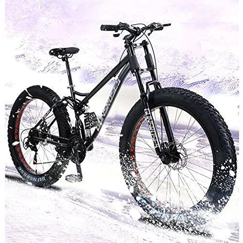 Vélos de montagne Fat Tires : UYHF Big Fat Tire Mountain Bike Hommes Vélo 26 dans Cadre en Acier À Haute Teneur en Carbone Vélo De Route Extérieur 7 Vitesses Pleine Suspension VTT Black-Spoke Wheel