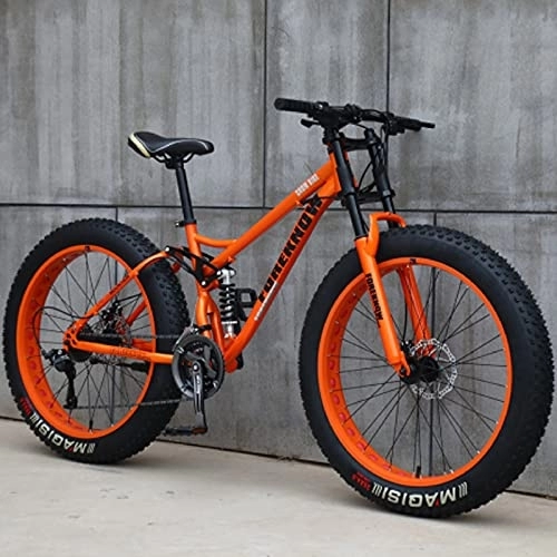 Vélos de montagne Fat Tires : VTT de 66 cm - 24 vitesses - Pour adulte - Pour homme et femme - Cadre en acier à haute teneur en carbone - Double suspension complète - Double frein à disque