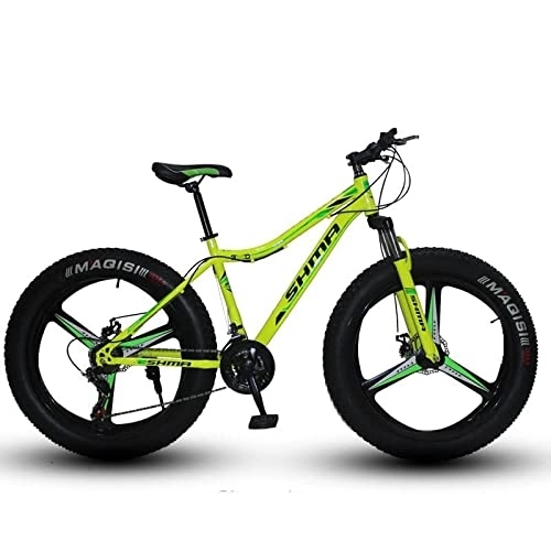 Vélos de montagne Fat Tires : VTT de 66 cm, vélo de neige, vélo de route, VTT à gros pneus pour adultes, vélo de trail à 21 vitesses, cadre en acier à haute teneur en carbone, double suspension complète à double disque (jaune1)